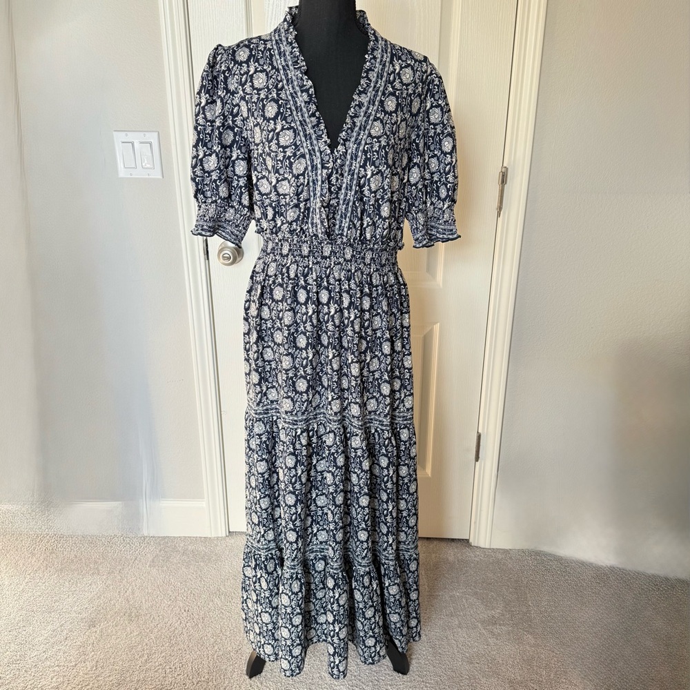 NWT Max Studio navy blue long tiered maxi dress size Large